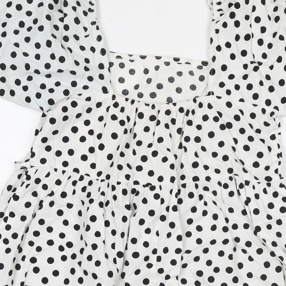 Miss Selfridge Womens White Polka Dot Cotton A-Line Size 10 Square Neck Pullover