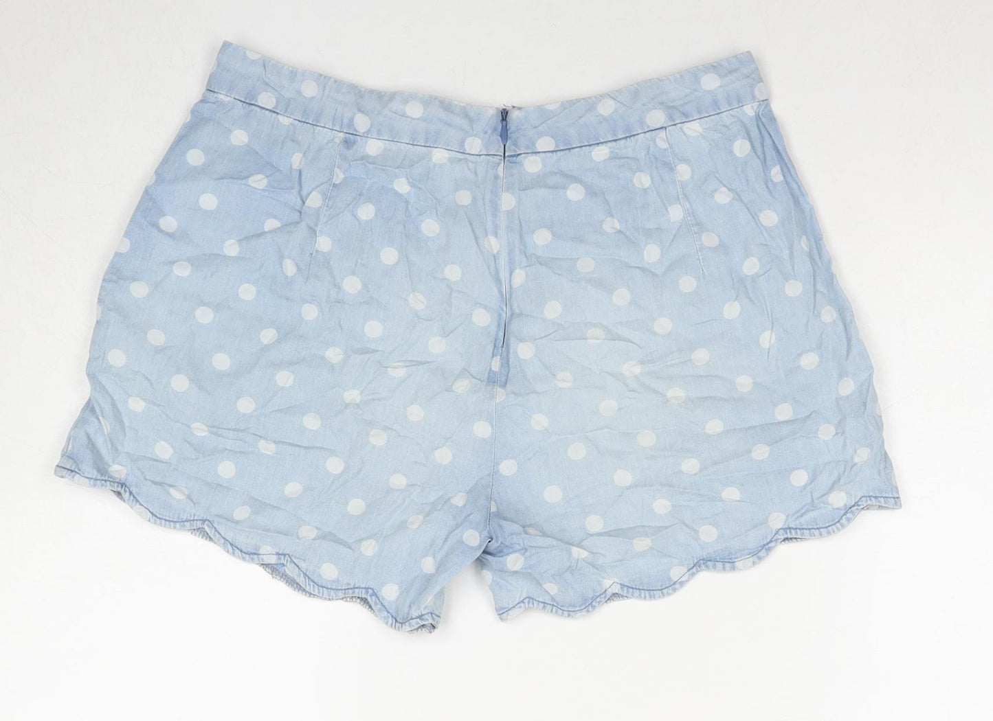 Cath Kidston Womens Blue Polka Dot Cotton Mom Shorts Size 12 L4 in Regular Zip