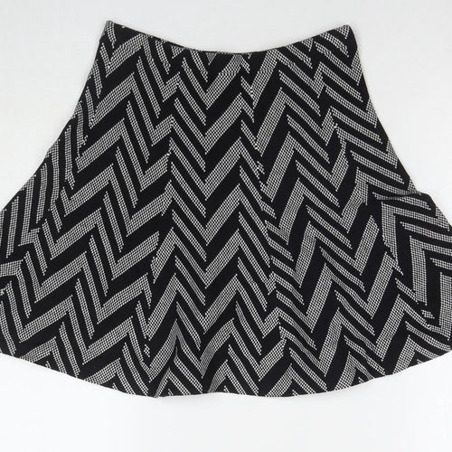 Oasis Womens Black Geometric Cotton Skater Skirt Size S
