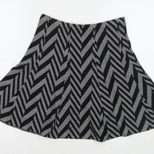 Oasis Womens Black Geometric Cotton Skater Skirt Size S