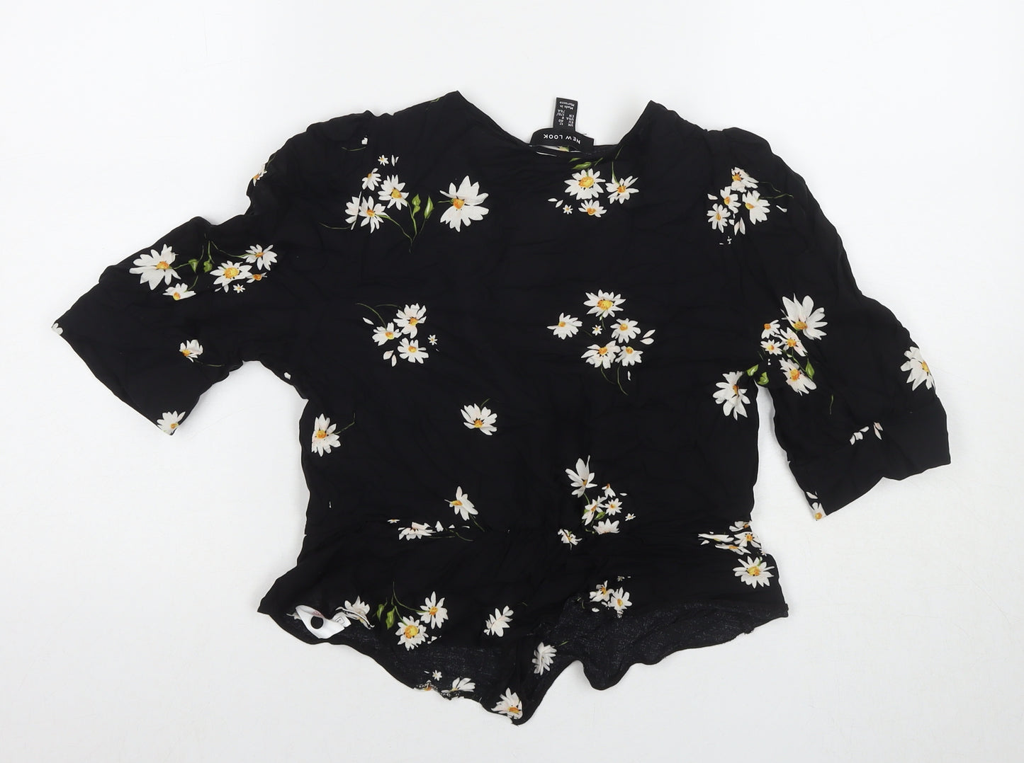 New Look Womens Black Floral Viscose Basic Button-Up Size 12 V-Neck