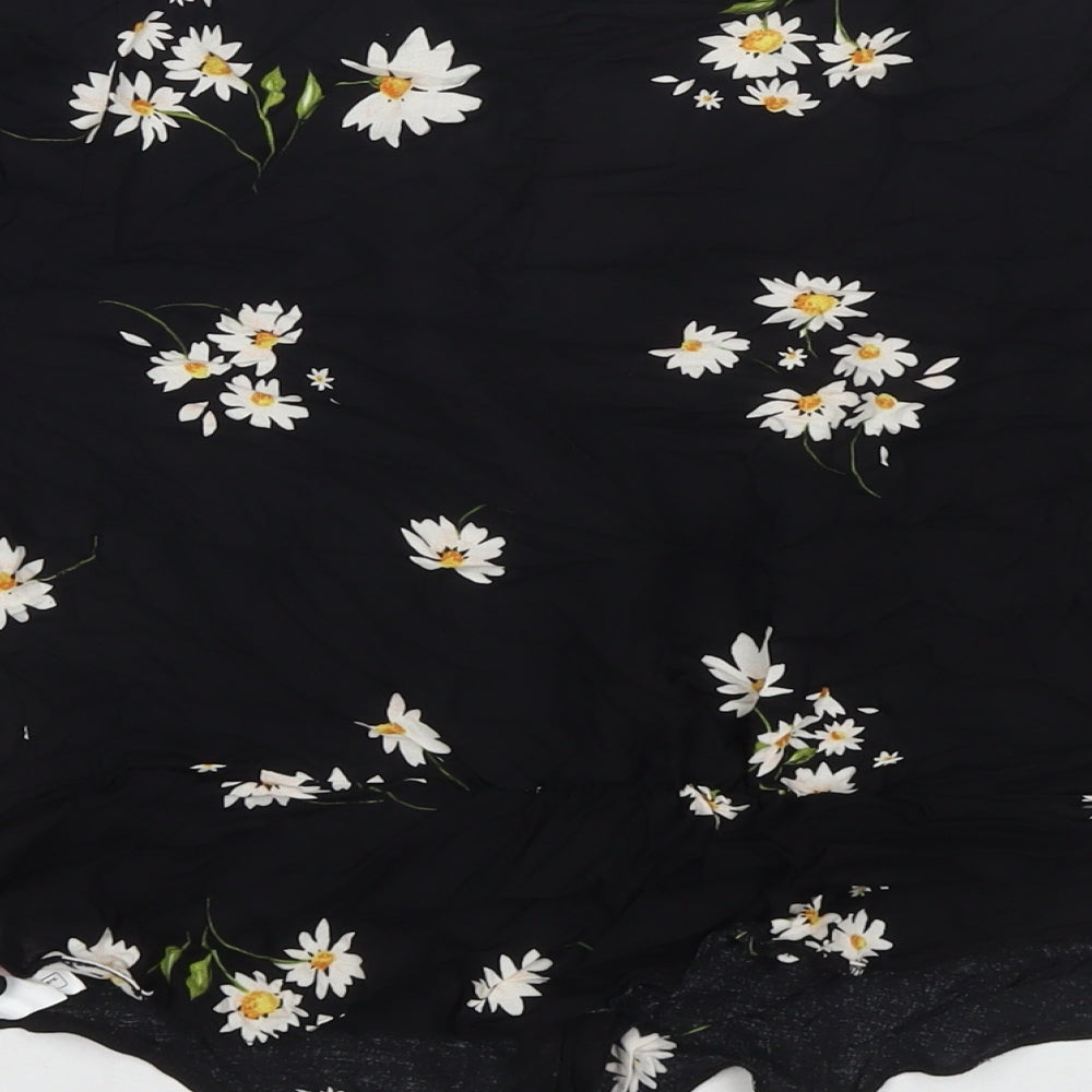 New Look Womens Black Floral Viscose Basic Button-Up Size 12 V-Neck