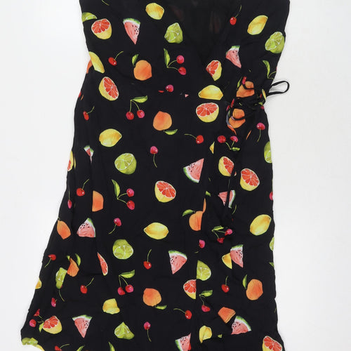 Rails Womens Black Geometric Viscose Wrap Dress Size S V-Neck Tie