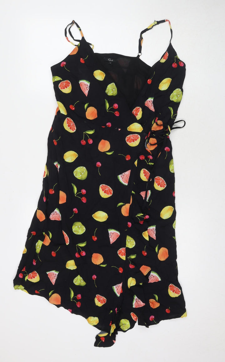 Rails Womens Black Geometric Viscose Wrap Dress Size S V-Neck Tie