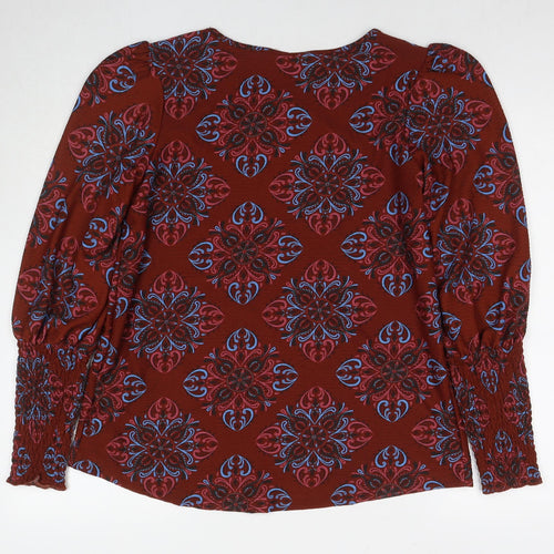 NEXT Womens Brown Geometric Polyester Basic Blouse Size 14 Round Neck