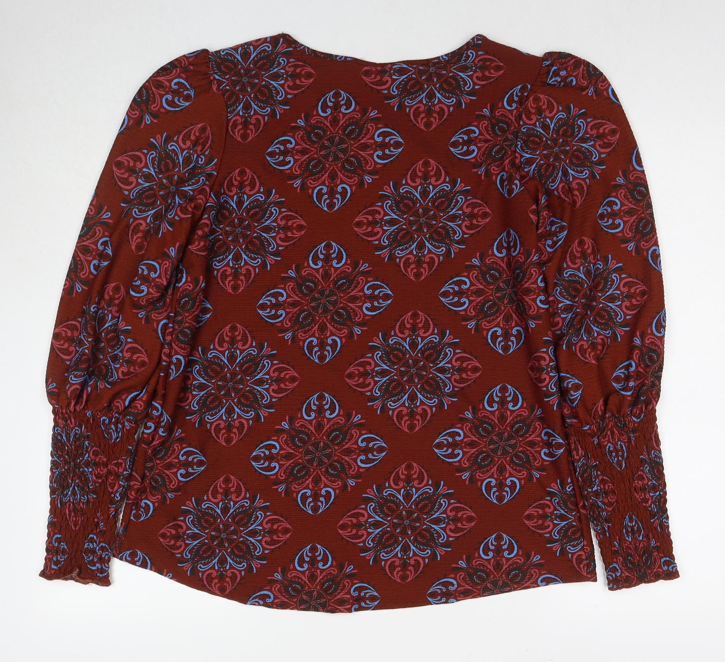NEXT Womens Brown Geometric Polyester Basic Blouse Size 14 Round Neck