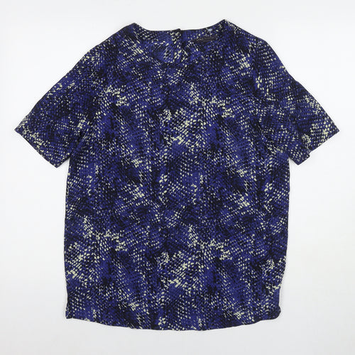 Marks and Spencer Womens Blue Geometric Polyester Basic T-Shirt Size 8 Round Neck