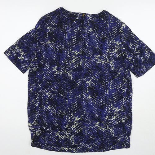 Marks and Spencer Womens Blue Geometric Polyester Basic T-Shirt Size 8 Round Neck