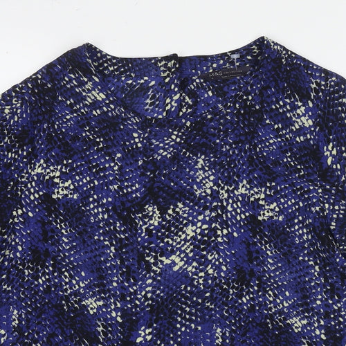 Marks and Spencer Womens Blue Geometric Polyester Basic T-Shirt Size 8 Round Neck