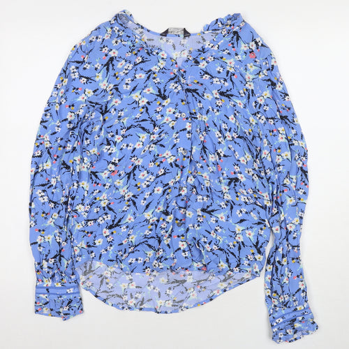 Marks and Spencer Womens Blue Floral Viscose Basic Blouse Size 10 Round Neck