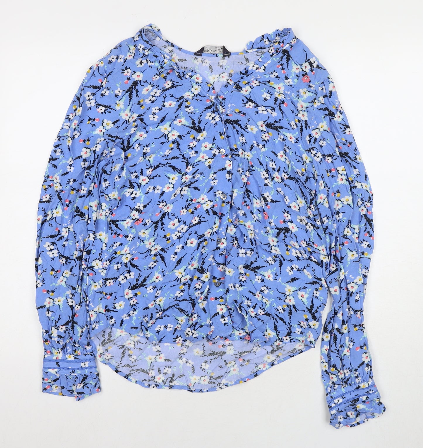 Marks and Spencer Womens Blue Floral Viscose Basic Blouse Size 10 Round Neck