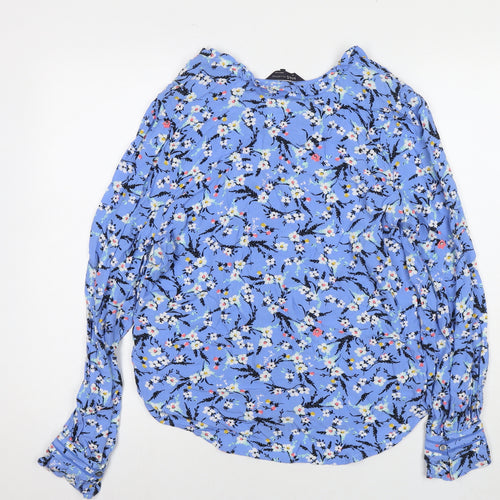 Marks and Spencer Womens Blue Floral Viscose Basic Blouse Size 10 Round Neck