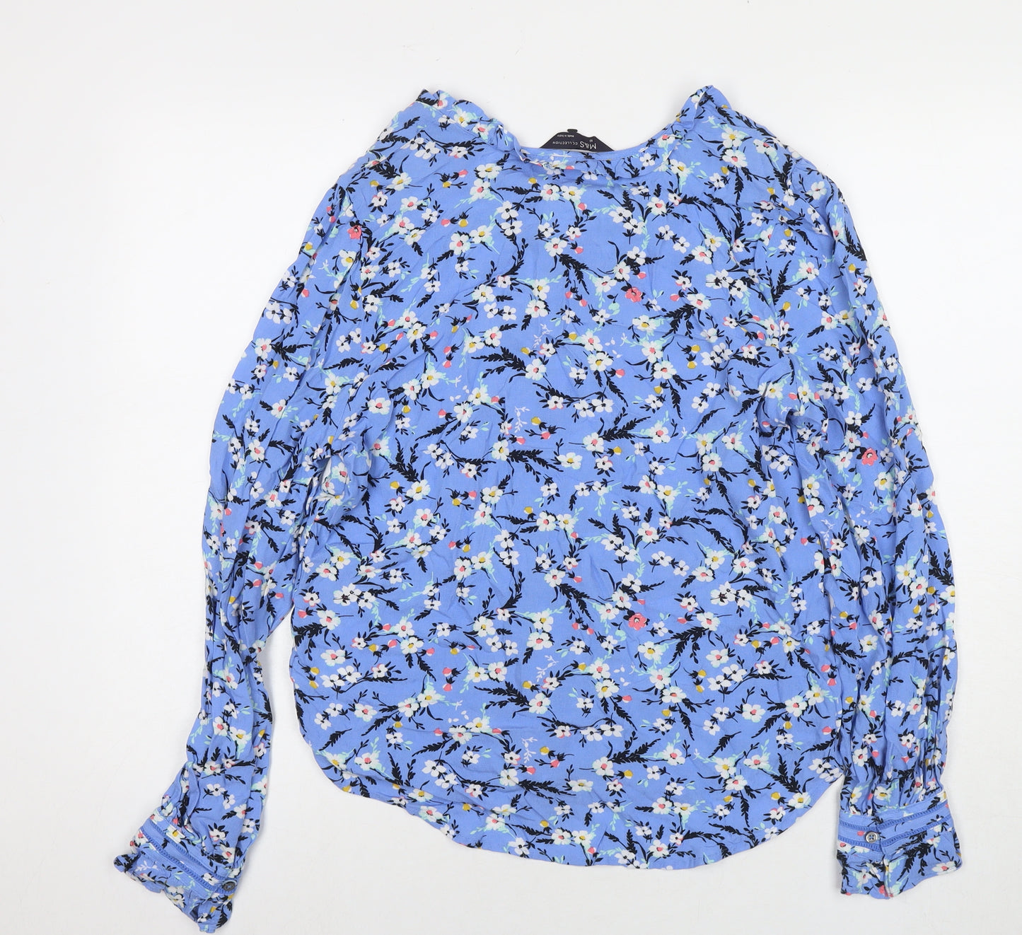 Marks and Spencer Womens Blue Floral Viscose Basic Blouse Size 10 Round Neck