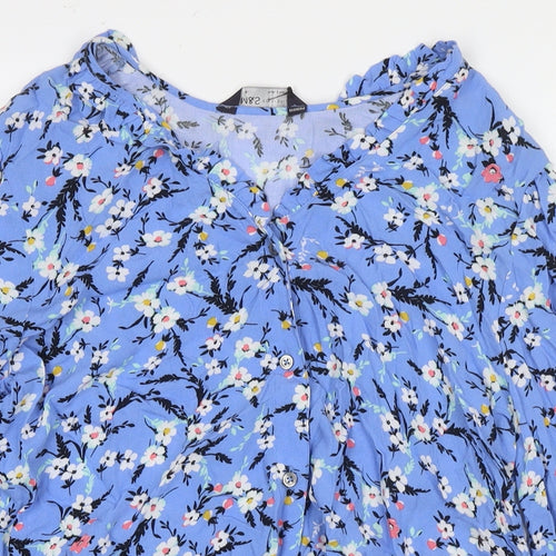 Marks and Spencer Womens Blue Floral Viscose Basic Blouse Size 10 Round Neck