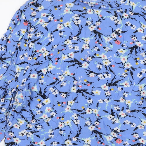 Marks and Spencer Womens Blue Floral Viscose Basic Blouse Size 10 Round Neck