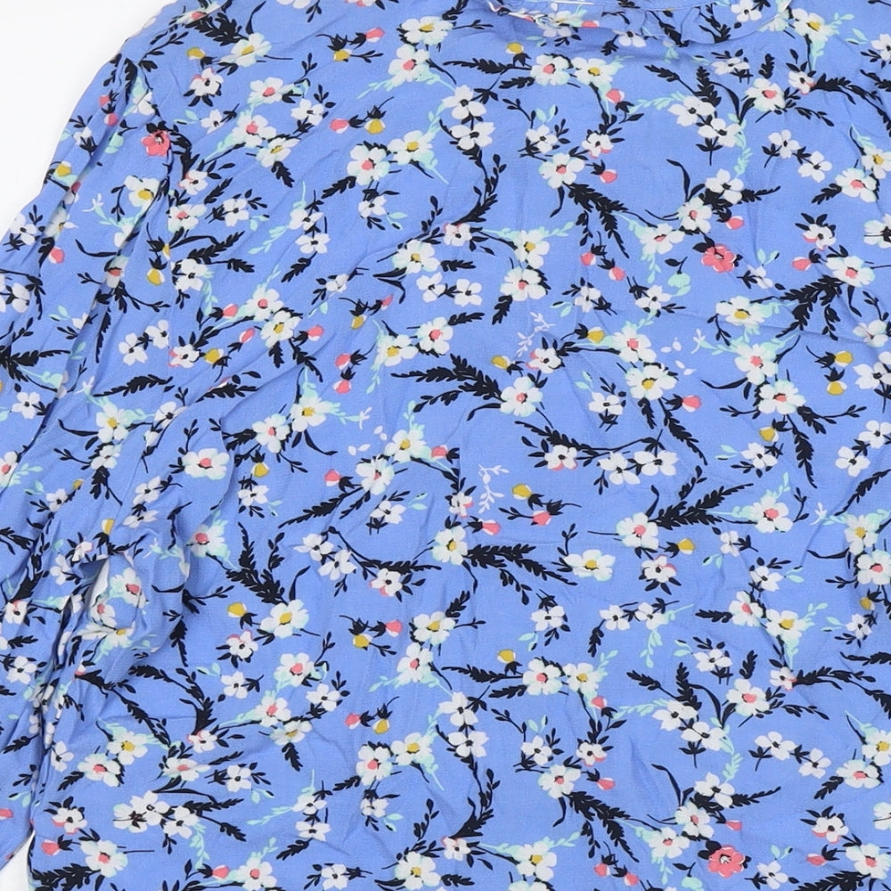 Marks and Spencer Womens Blue Floral Viscose Basic Blouse Size 10 Round Neck