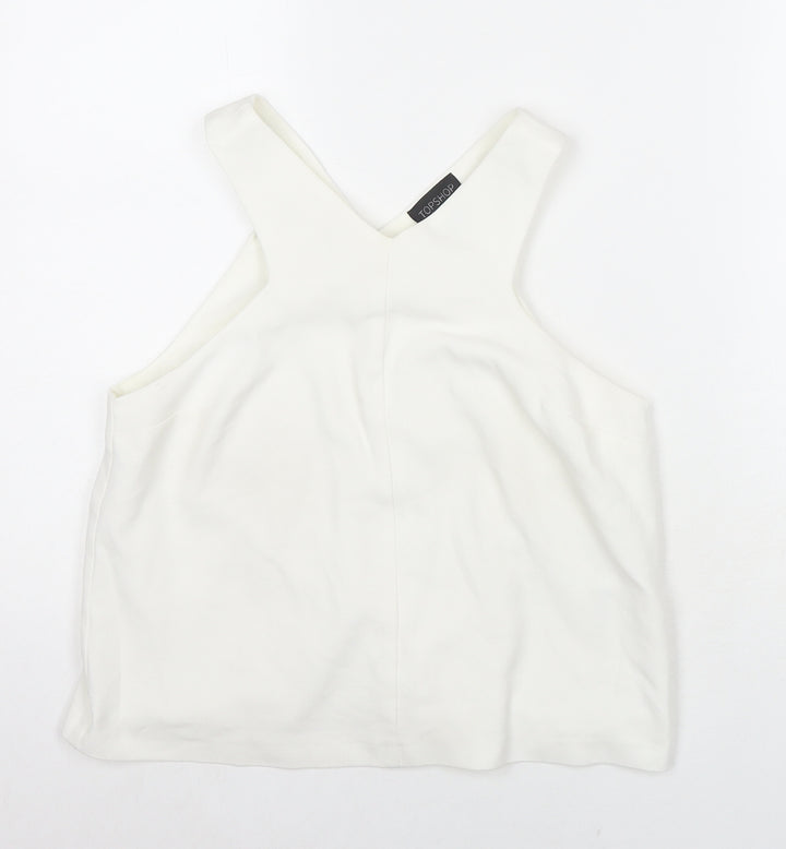 Topshop Womens White Polyester Basic Tank Size 8 V-Neck