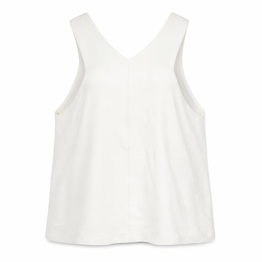 Front view of Topshop women’s white polyester basic tank, size UK 8, v-neck