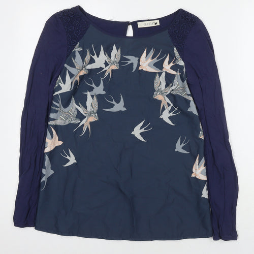Oasis Womens Blue Polyester Basic Blouse Size S Round Neck