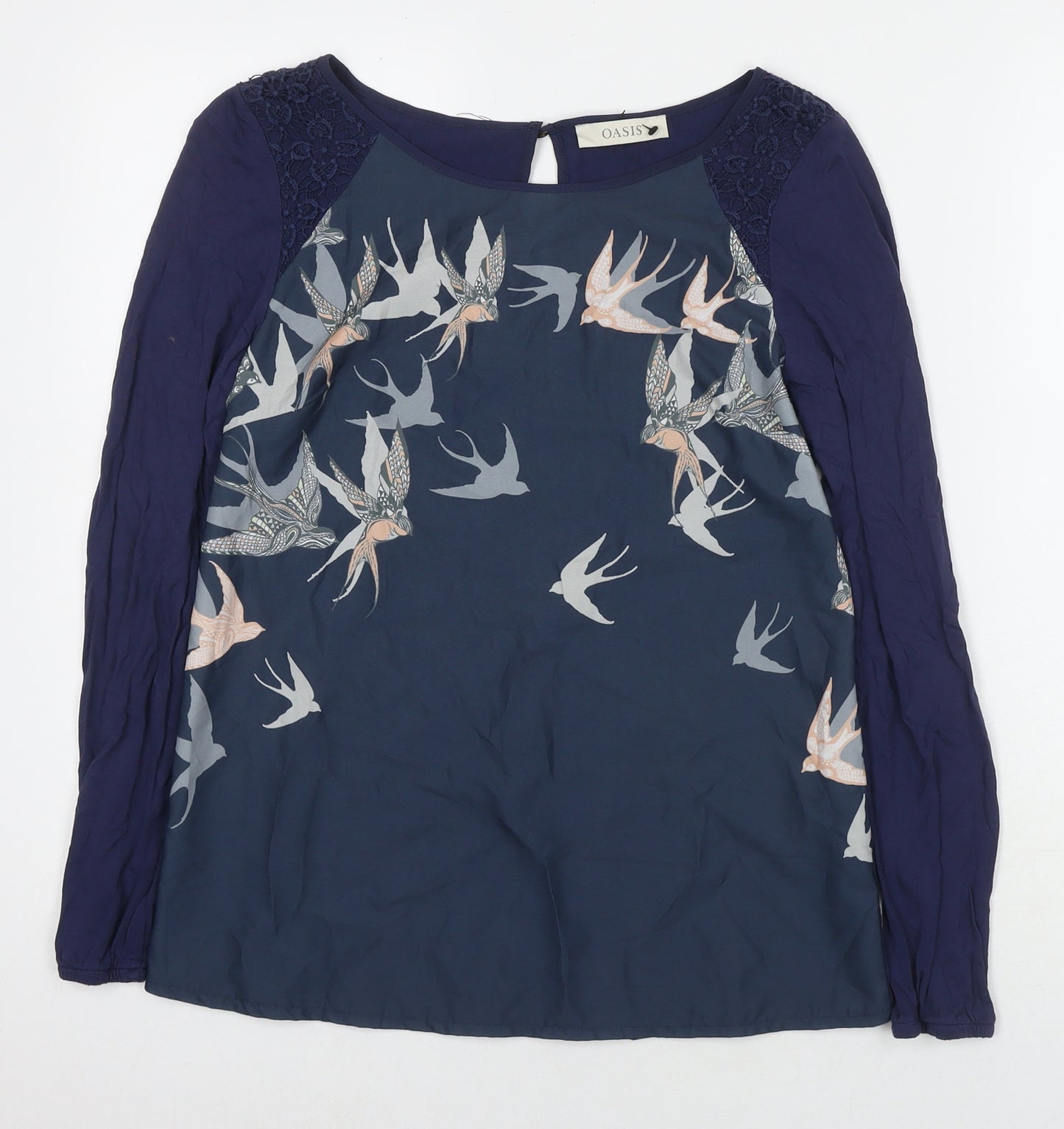 Oasis Womens Blue Polyester Basic Blouse Size S Round Neck