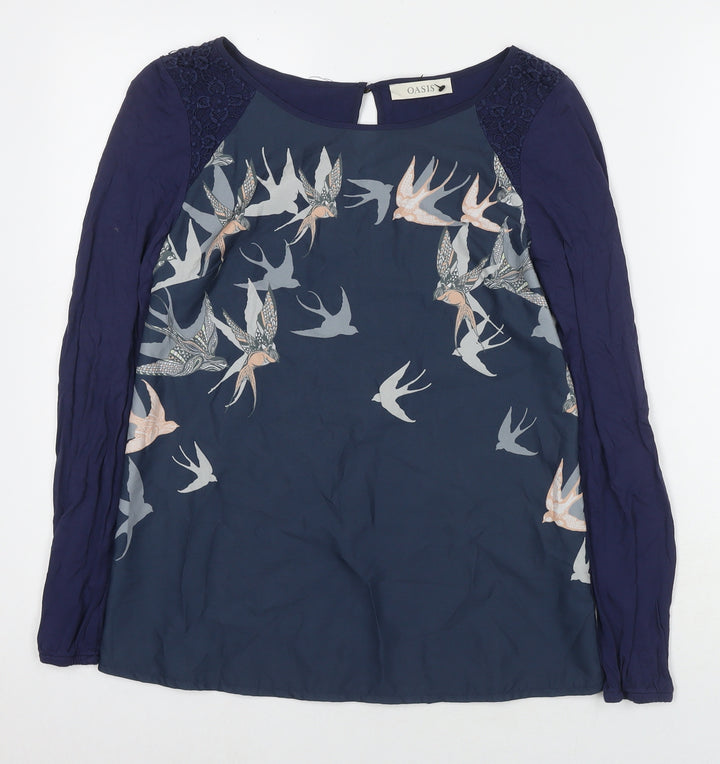 Oasis Womens Blue Polyester Basic Blouse Size S Round Neck