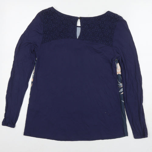 Oasis Womens Blue Polyester Basic Blouse Size S Round Neck