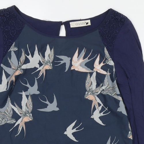 Oasis Womens Blue Polyester Basic Blouse Size S Round Neck