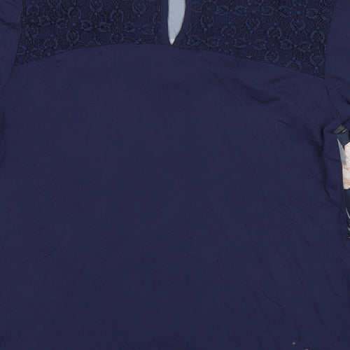 Oasis Womens Blue Polyester Basic Blouse Size S Round Neck