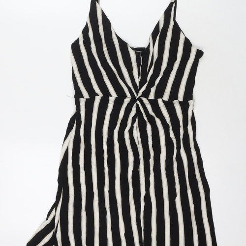 H&M Womens Black Striped Viscose Tank Dress Size M V-Neck Pullover