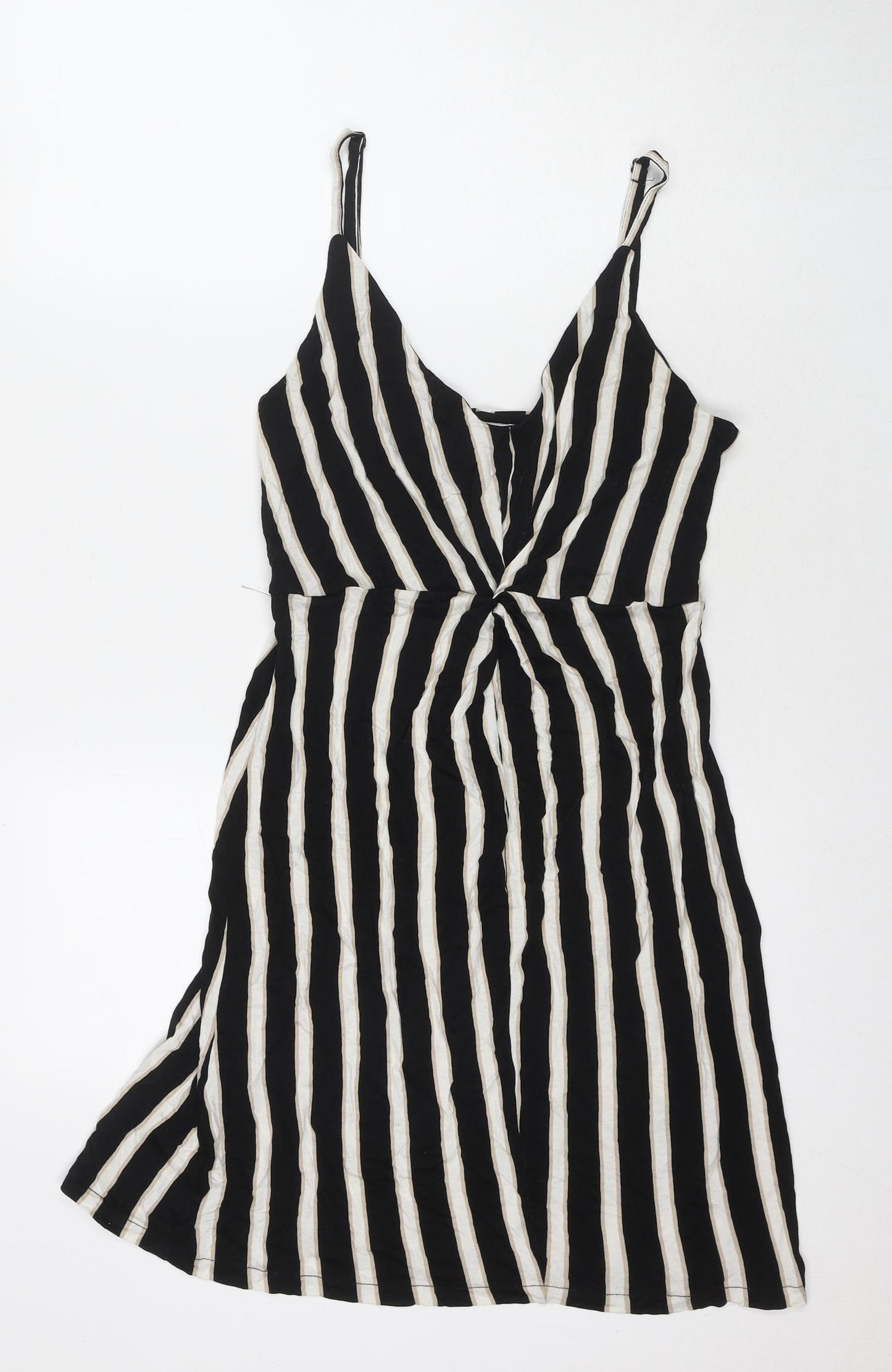H&M Womens Black Striped Viscose Tank Dress Size M V-Neck Pullover