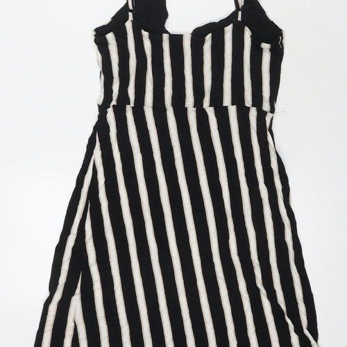 H&M Womens Black Striped Viscose Tank Dress Size M V-Neck Pullover