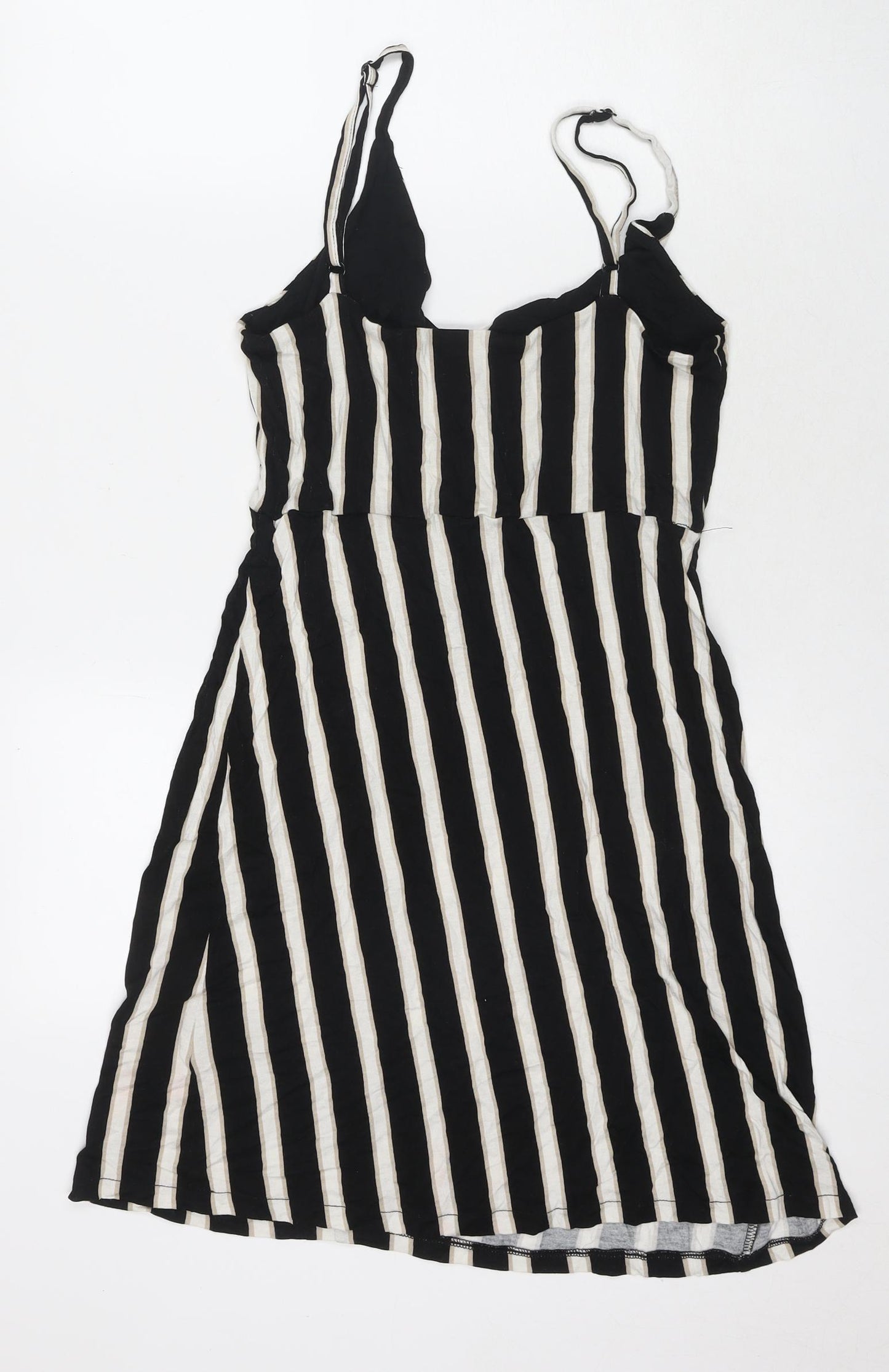 H&M Womens Black Striped Viscose Tank Dress Size M V-Neck Pullover