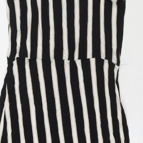 H&M Womens Black Striped Viscose Tank Dress Size M V-Neck Pullover