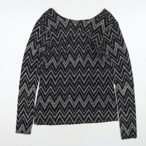Boohoo Womens Black Geometric Polyester Basic Blouse Size 6 Round Neck