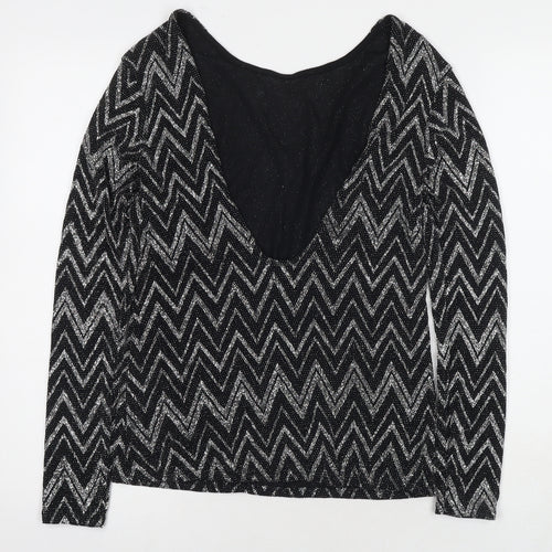 Boohoo Womens Black Geometric Polyester Basic Blouse Size 6 Round Neck