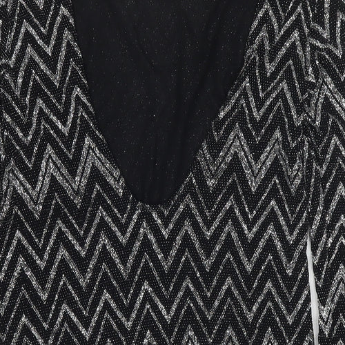 Boohoo Womens Black Geometric Polyester Basic Blouse Size 6 Round Neck