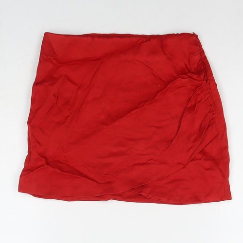 Zara Womens Red Polyester Mini Skirt Size XS Zip