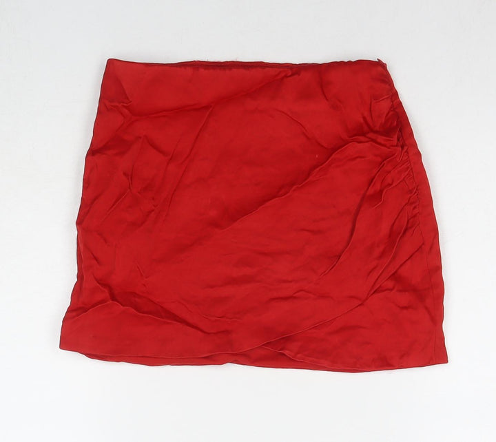 Zara Womens Red Polyester Mini Skirt Size XS Zip