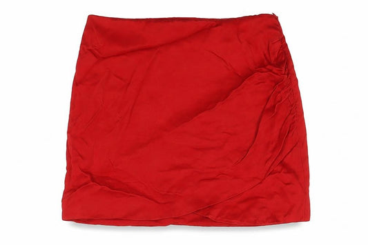 Front view of Zara women’s red polyester mini skirt, size XS, zip