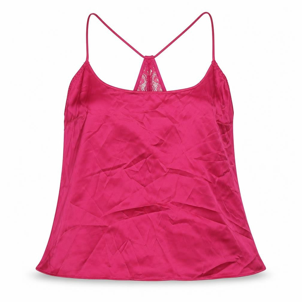 Front view of Marks & Spencer women’s pink solid polyester cami pyjama top, size XS