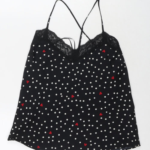 Marks and Spencer Womens Black Polka Dot Polyester Cami Pyjama Top Size 8