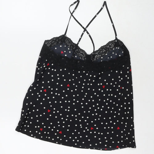 Marks and Spencer Womens Black Polka Dot Polyester Cami Pyjama Top Size 8