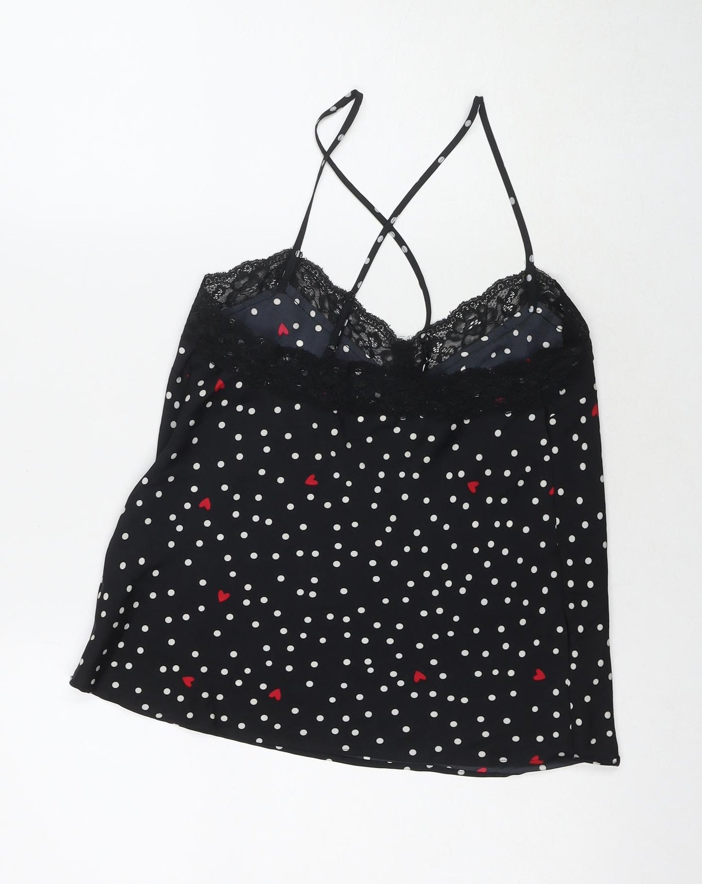 Marks and Spencer Womens Black Polka Dot Polyester Cami Pyjama Top Size 8
