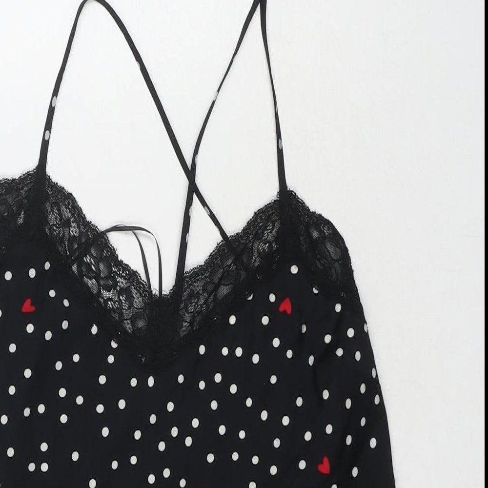 Marks and Spencer Womens Black Polka Dot Polyester Cami Pyjama Top Size 8