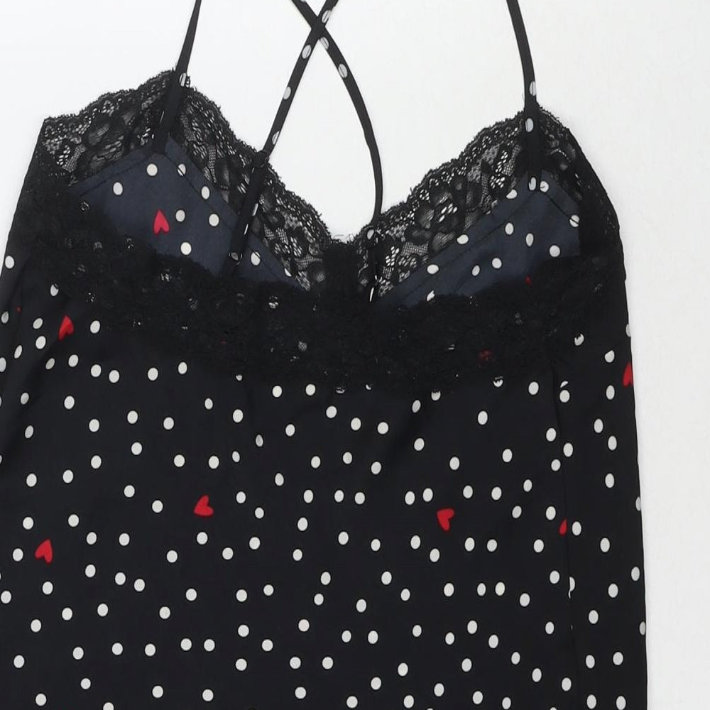 Marks and Spencer Womens Black Polka Dot Polyester Cami Pyjama Top Size 8