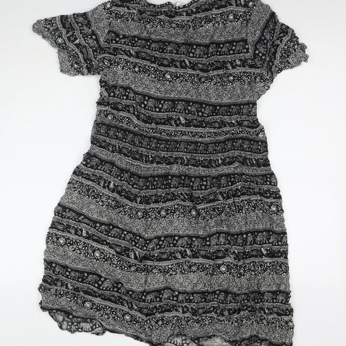 Cotton Traders Womens Black Geometric Viscose Fit & Flare Size 22 Collared Pullover