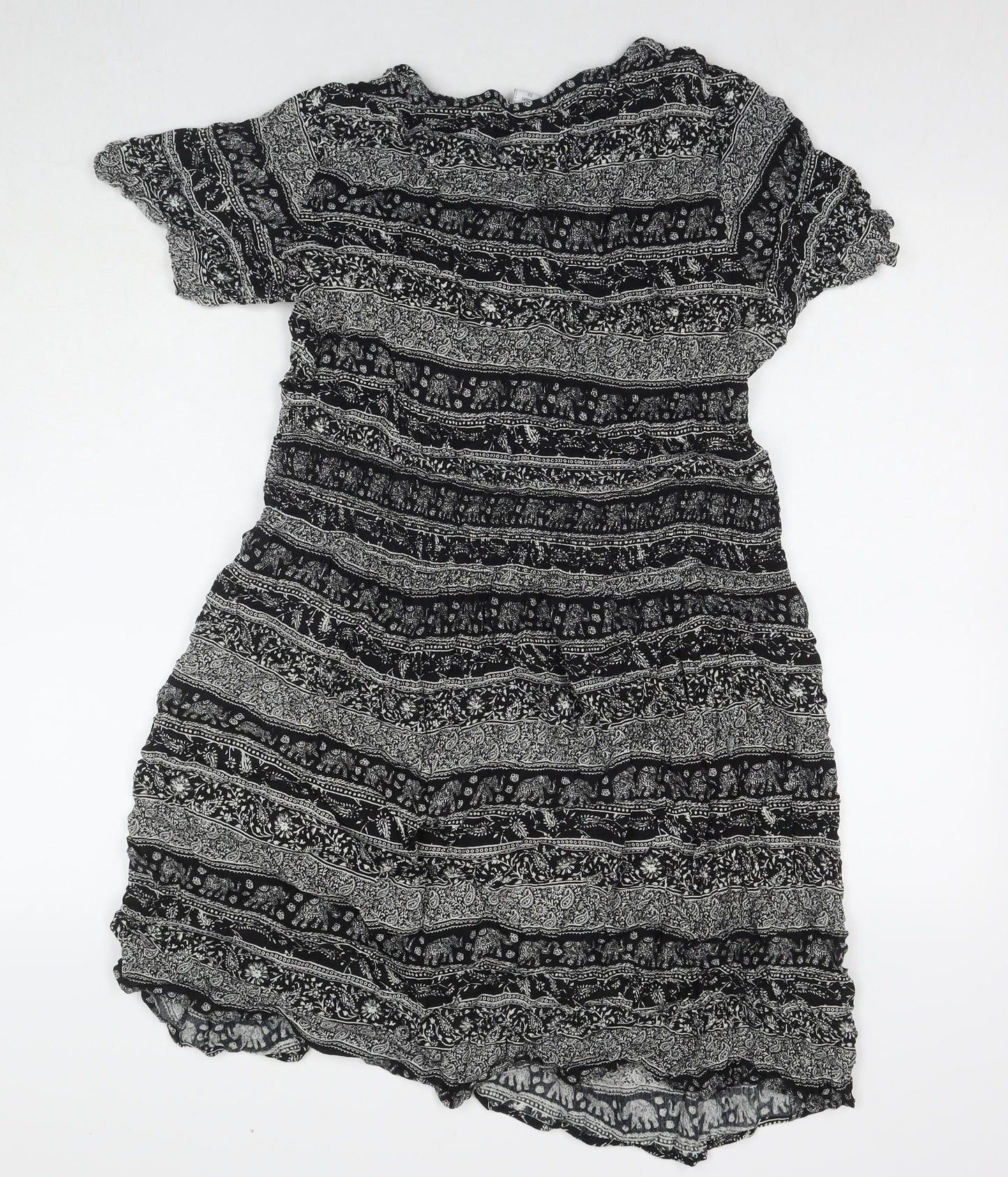 Cotton Traders Womens Black Geometric Viscose Fit & Flare Size 22 Collared Pullover