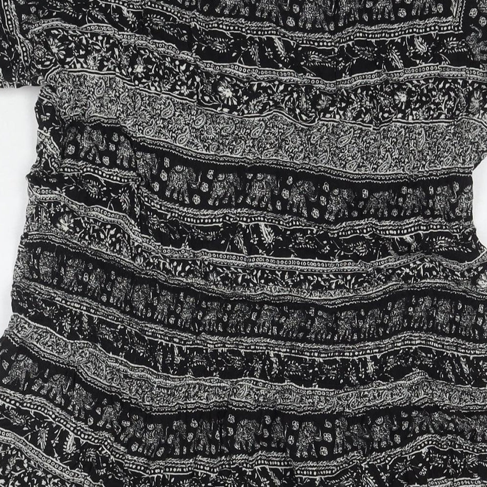 Cotton Traders Womens Black Geometric Viscose Fit & Flare Size 22 Collared Pullover