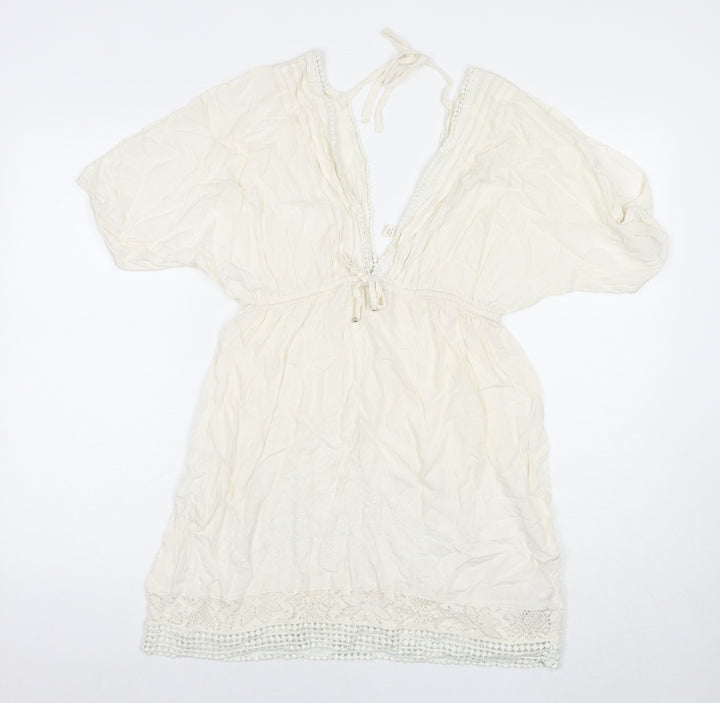 Accessorize Womens White Viscose Fit & Flare Size S V-Neck Pullover