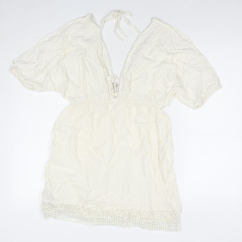 Accessorize Womens White Viscose Fit & Flare Size S V-Neck Pullover